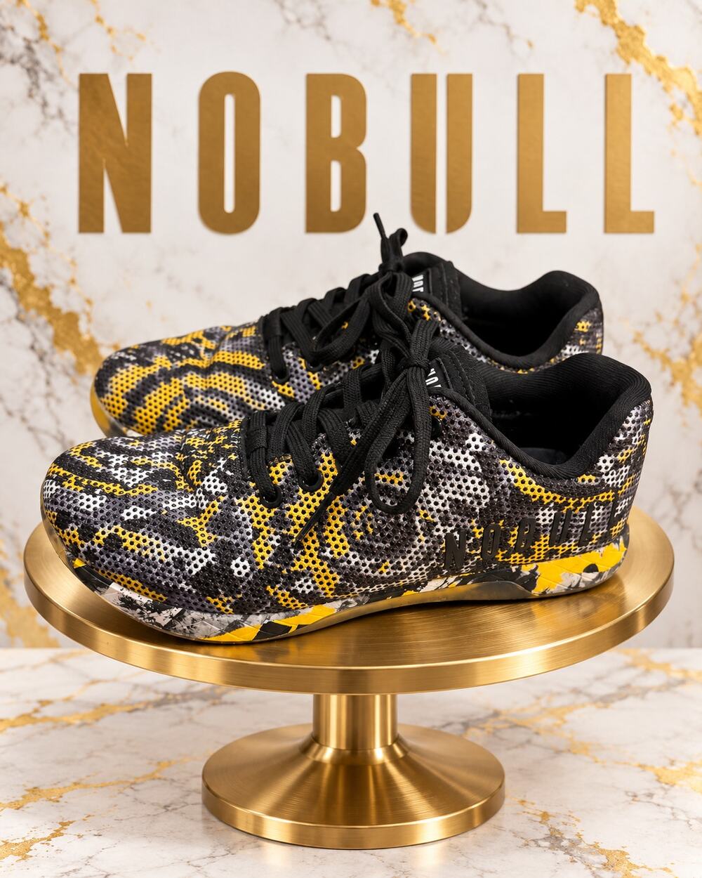 NOBULL Trainer Paint Splatter Black Yellow Shoes Women’s 8.5 Men’s 7